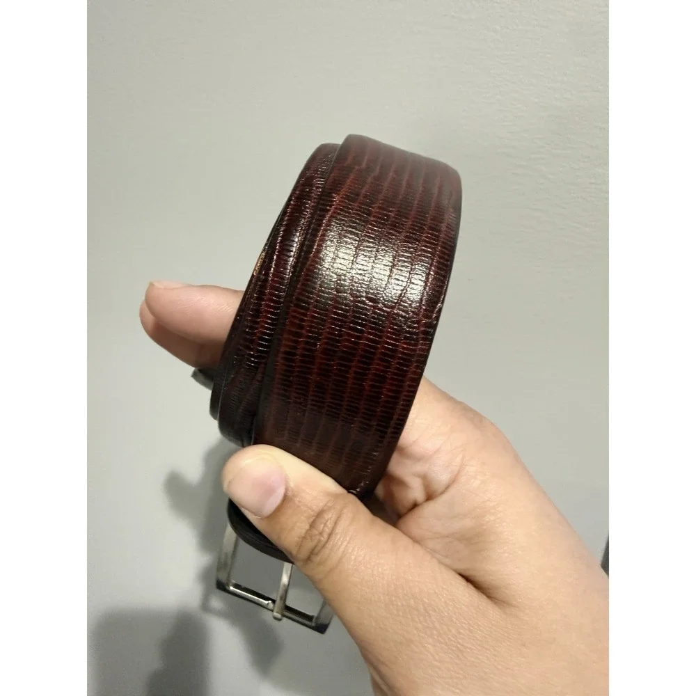 Joseph Abboud Leather Belt Mens 36 Brown Crocodile Embossed‎ Solid Brass Buckle